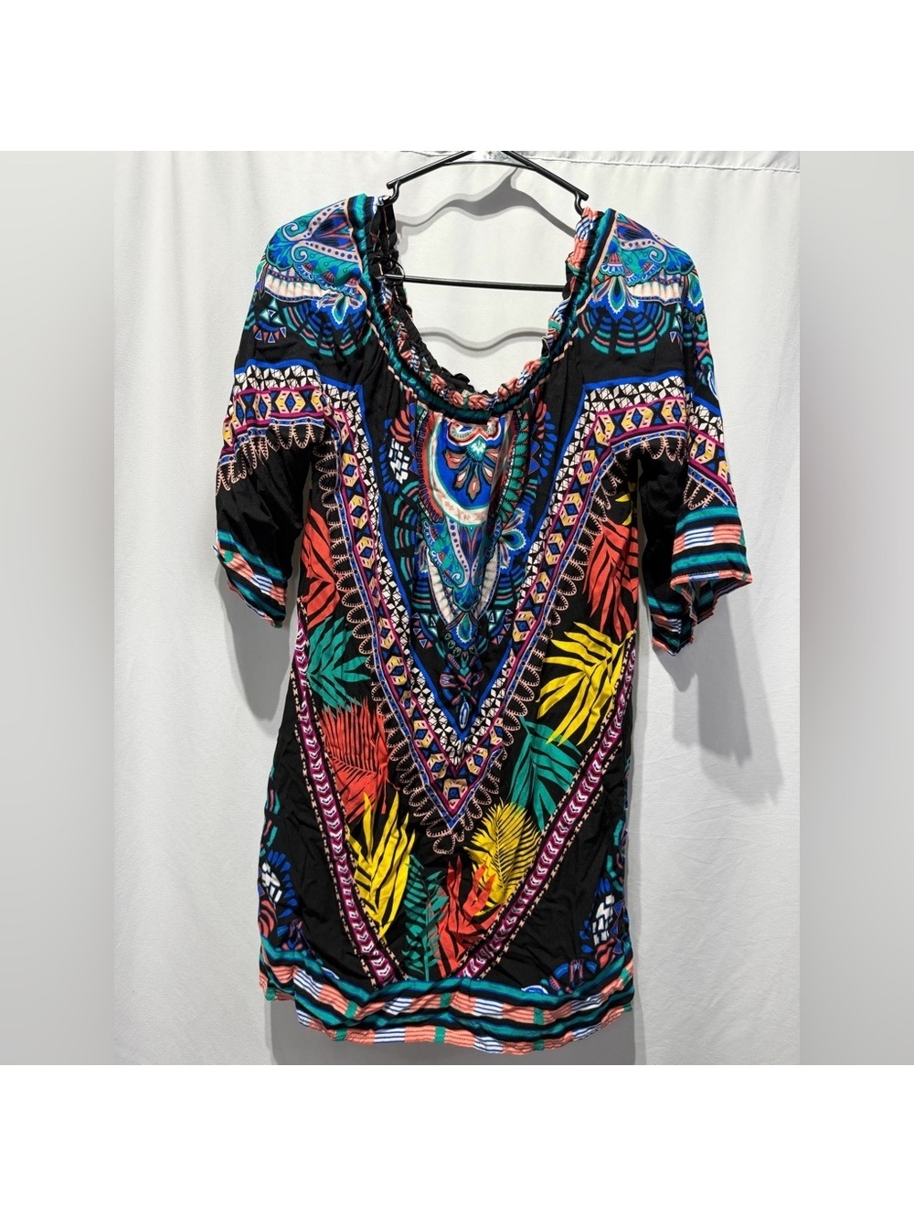 Colorful Patterned Women's floral black mini beach dress large